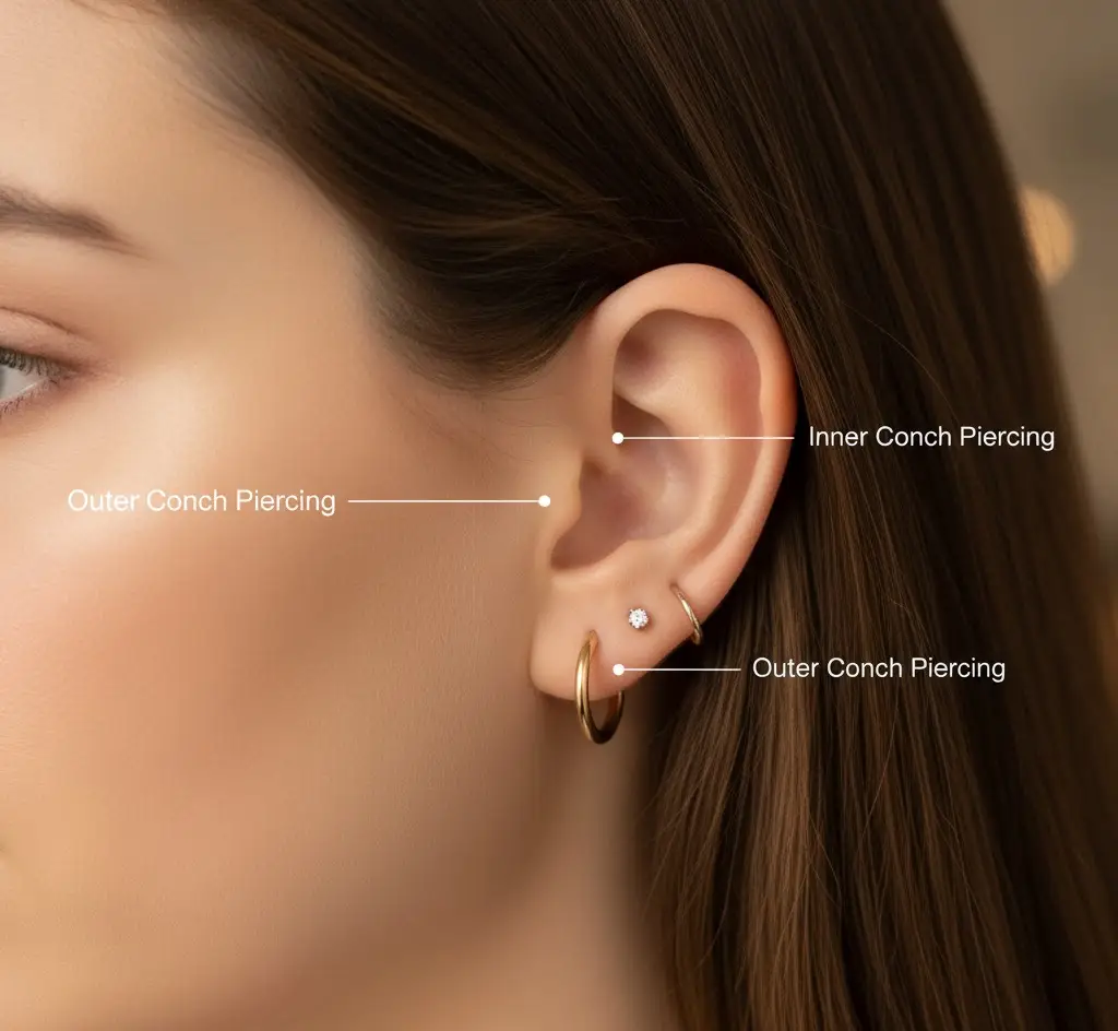 Inner and outer conch piercing